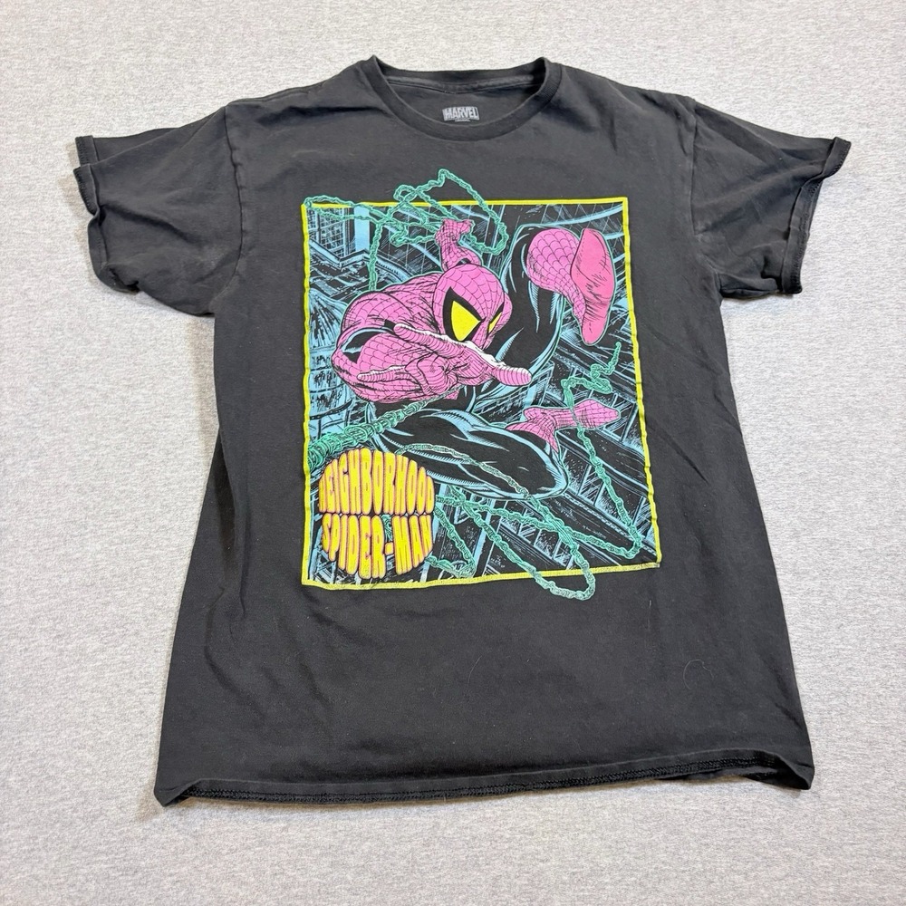 Marvel T Shirt Medium Graphic Print Neighborhood Spider-Man Lounge Black Tee